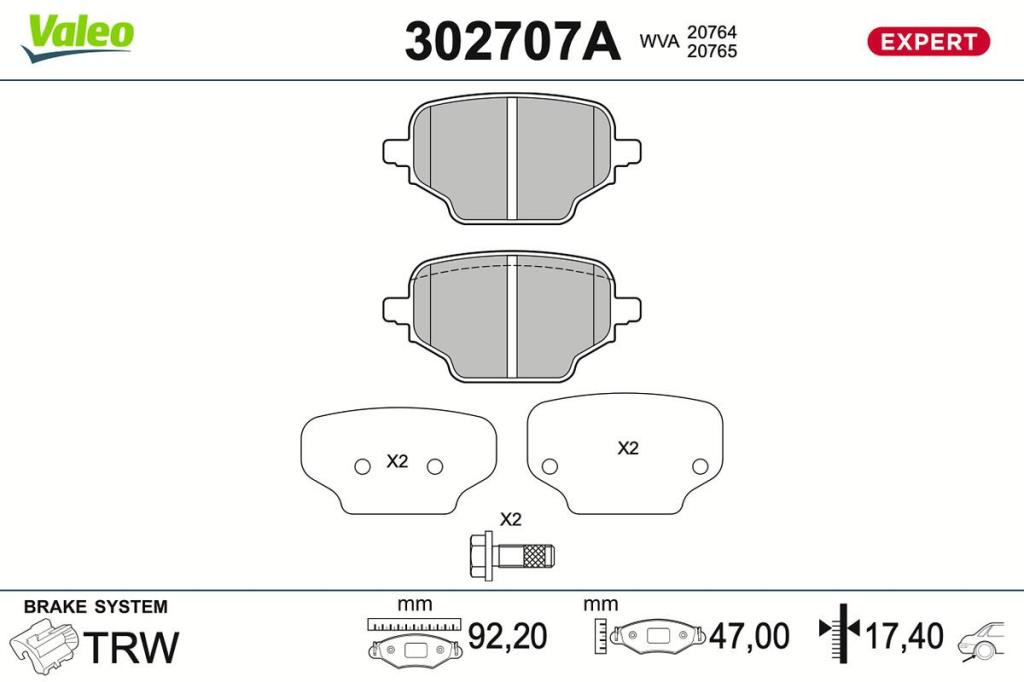 Jogo de 4 pastilhas de travão VALEO ref. 302707A